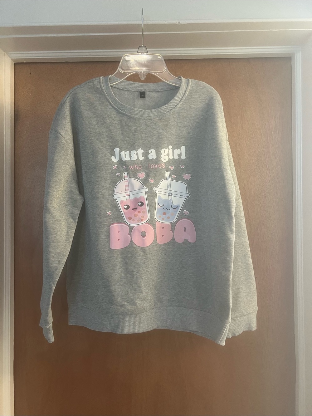 Girls' Gray 'Just a Girl Who Loves Boba' Graphic Crewneck Long Sleeve Sweatshirt